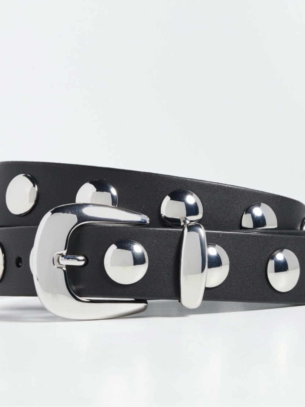Madewell Black Studded Leather Belt with Silver Hardware - Medium
